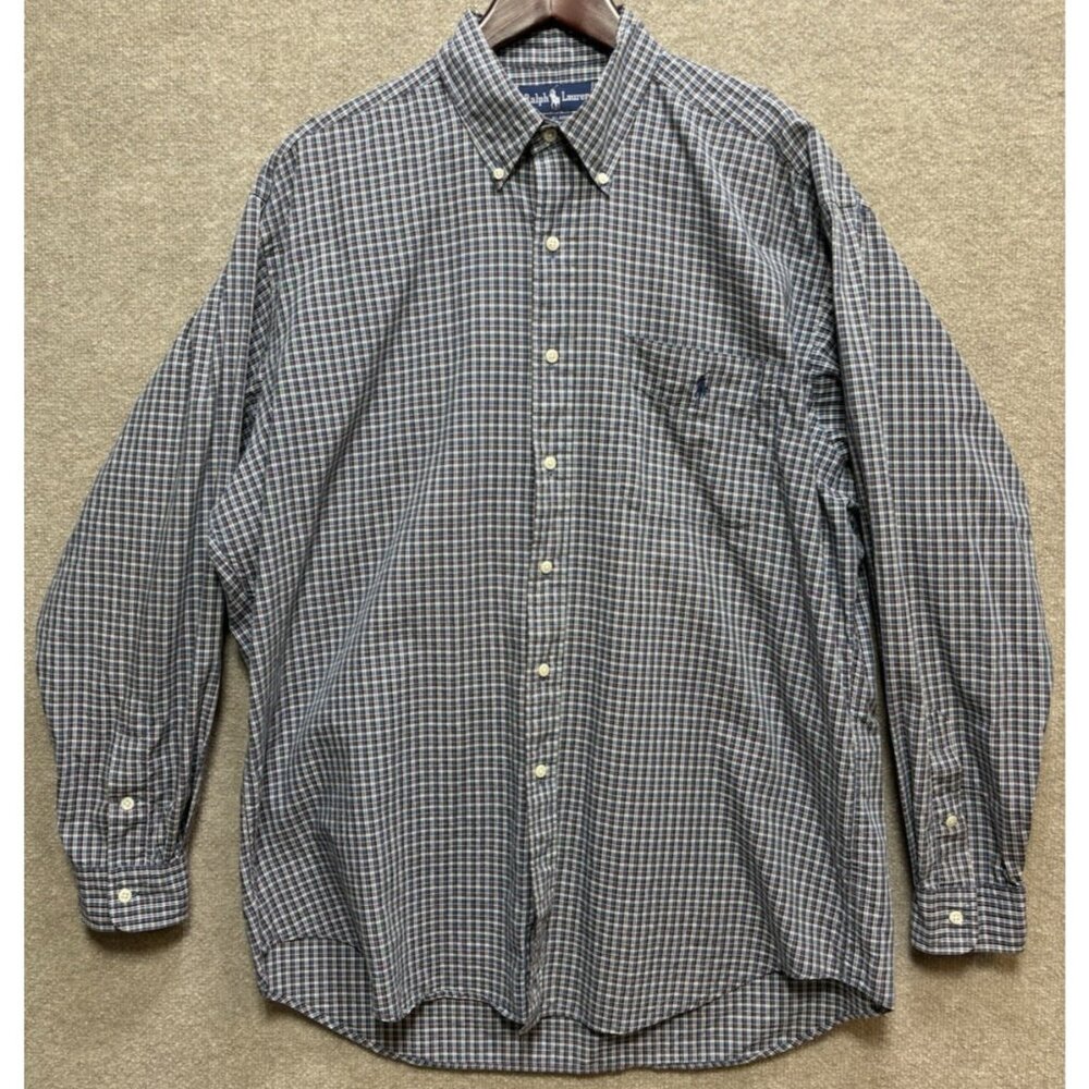 Ralph Lauren Men's Large Shirt 100% Cotton Long Sleeve Blair Button Plaid GUC - Picture 1 of 14